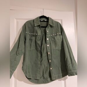 Zara oversized khaki denim jacket / overshirt with diamanté / embellished detail